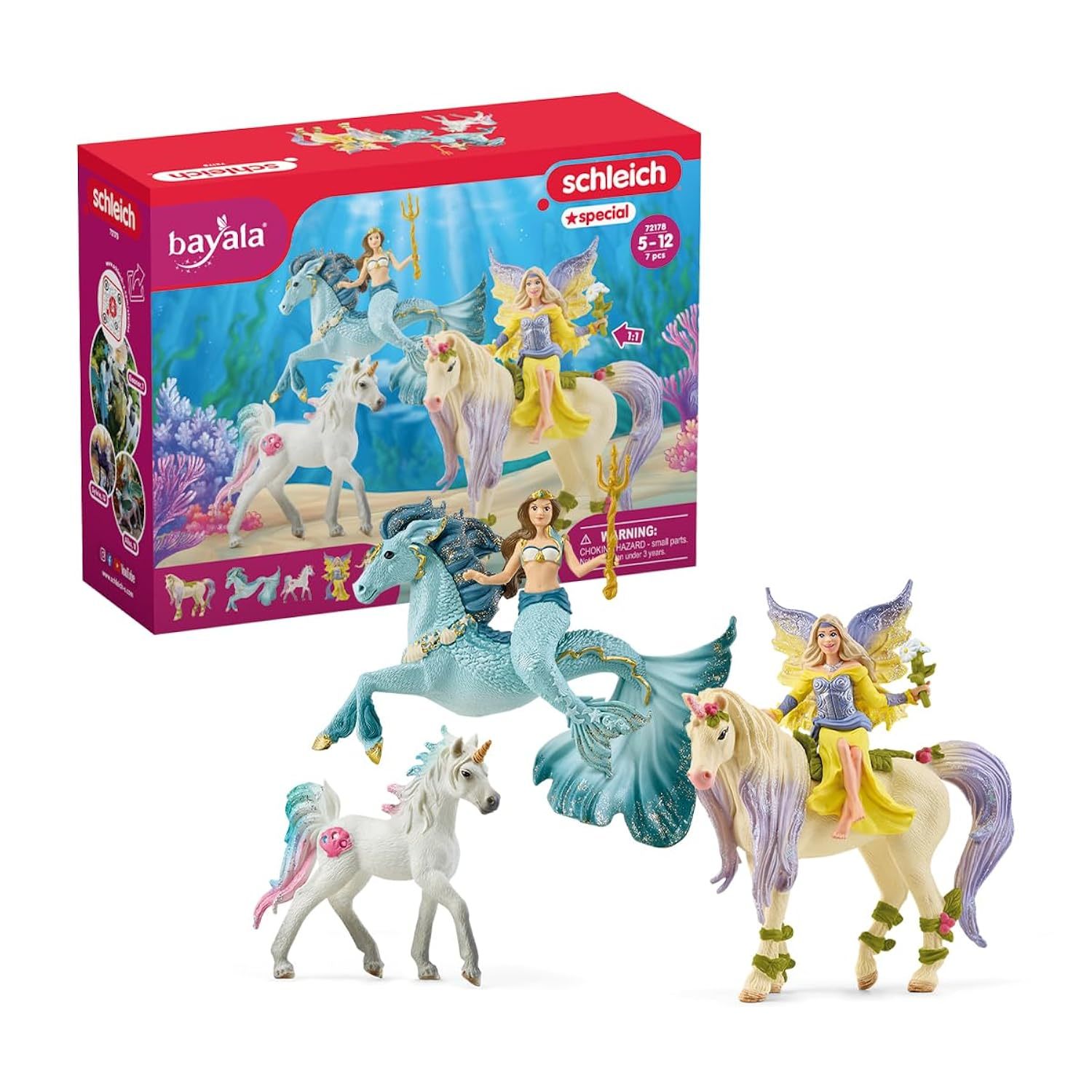 Schleich bayala, 5-Piece Starter Set with Fairy Feya, Mermaid Eyela, and Unicorn