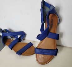 Me Too Open Toe Flat Sandals Womens 6 1/2 Blue Straps  - £19.19 GBP