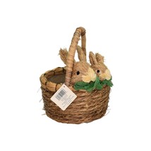 Natural Basket with 2 Sisal Bunny Rabbits Handled Easter Basket Farmhouse Spring - $17.99