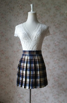 Brown Navy Plaid Skirt Outfit Women A-line Pleated Short Plaid Skirt (US0-US16) image 5