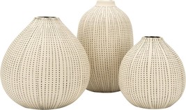 Vase (Set Of 3 Sizes) By Creative Co-Op Df0842 White Stoneware Textured Black - £35.82 GBP