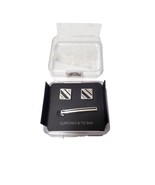 KOHLS Apt 9 Cufflinks And Tie Bar/Clip Set Square Diagonal Lines  Orig P... - £14.03 GBP