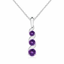 ANGARA 4mm Natural Amethyst 3 Stone Journey Pendant Necklace in Silver - £113.67 GBP+