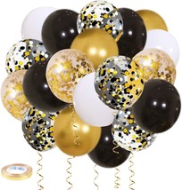 Black Gold Confetti Balloons 50 pack 12 Inch Gold White and Black Confetti Ballo - £17.85 GBP
