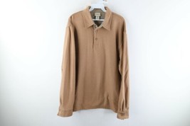 Vtg LL Bean Mens Large Herringbone Long Sleeve Collared Polo Shirt Camel Brown - £46.89 GBP