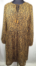 Women&#39;s XL(16-18) Leopard Print Chiffon Peasant Dress, Long Sleeve, Lined, NEW - £19.65 GBP