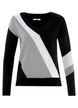 AJC Blockfarben V-Ausschnitt Pullover IN Schwarz UK 18 Übergröße (fm13-13) - $24.69