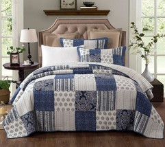 Bohemian Denim Blue Elegance Patchwork Cotton Bedspread Set - $4,229.39 MXN - $4,569.37 MXN