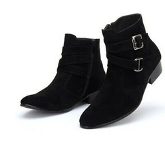 Men Black Monks Suede  Derby Toe Luxury Handmade Men&#39;s Ankle Leather Dress Boots - £118.51 GBP+