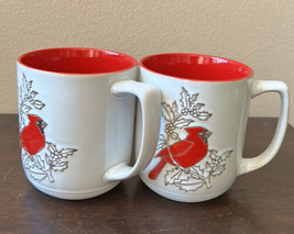 Set Of 2 Spectrum Red Cardinal Christmas Stoneware Coffee Mug New! - £29.57 GBP