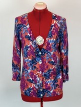 Talbots Sweater Women Medium Pink Blue Floral Button Cardigan 3/4 Sleeve - £14.69 GBP
