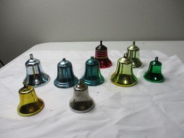 9 Vintage assorted Bradford Unbreakable Christmas tree Bell ornaments - £19.77 GBP