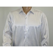 Men's Sports Shirt By Moderno Fancy Silky Satin Long Sleeves MJLS-143 White image 8