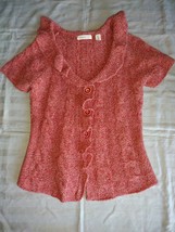 Sleeping on Snow Women Red Cardigan Sweater Short Sleeve Ruffle Wool Ble... - $21.78