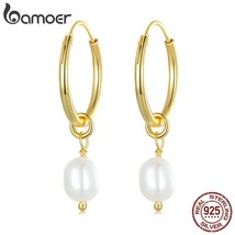 925 Sterling Silver Baroque Irregular Pearl Drop Earrings for Women Plated Gold  - £18.07 GBP
