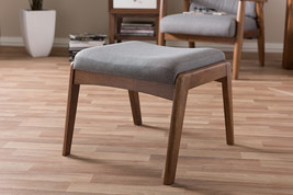 Sebastian Walnut Wood Finishing and Gray Fabric Upholstered Ottoman - $1,670.62 MXN