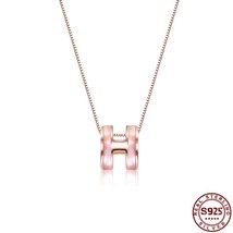LEKANI Genuine 925 Sterling Silver Necklaces For Women 2 Colors Circle H Letter  - £19.12 GBP