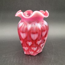 Fenton Cranberry Opalescent Heart Optic Ribbed Vase 1994 5&quot; Sentiment Co... - $98.99