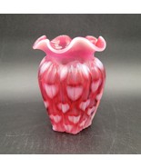 Fenton Cranberry Opalescent Heart Optic Ribbed Vase 1994 5&quot; Sentiment Co... - $135.38 CAD