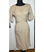 Murray Zenkel 1950s Vintage Herringbone Beige Wiggle Dress Sz XS/S - $51.40