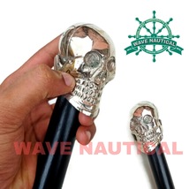 WAVE NAUTICAL - Vintage Brass Silver Skull Head Walking Cane Walking Sti... - £29.56 GBP