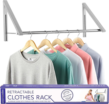 Double Foldable Clothing Rack W/ Extension Rod, Wall-Mounted Retractable... - $80.18