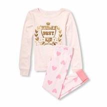 NWT The Childrens Place &#39;Worlds Best Kid&#39; Pink Girl Long Sleeve Pajamas Size 6 - £8.75 GBP