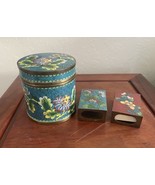 Vintage Chinese CLOISONNÉ Enamel Tea Caddy &amp; 2 Match Box Holders Lot Of 3 - $1,731.05 MXN