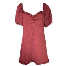 Speechless Dress Burgundy Short Puff Sleeves Stretch Women Size M BOHO Ruffle - $14.24