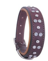 Shwaan Pet Collar Genuine Leather Padded Rhinestone leather Dog Collars  - $37.10