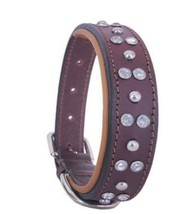 Shwaan Pet Collar Genuine Leather Padded Rhinestone leather Dog Collars  - £27.26 GBP