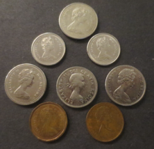 Nine Canada Elizabeth II Coins 2 Ten 5 Five and 2 One Cents - £1.55 GBP