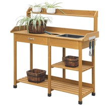 Outdoor Garden Wood Potting Bench Work Table with Sink in Light Wood Finish - £195.59 GBP