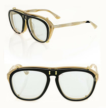 Gucci Authentic 0128 Horn Black Blue Clip Retro Aviator Sunglasses GG0128S 008 - £735.96 GBP