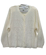 Alfred Dunner Womens Sweater White Size XL Acrylic Blend Button Glitter ... - $24.70