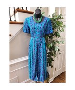 Vintage Coco Bianco Blue 100% Rayon Round Neck Short Sleeve Maxi Dress S... - $37.62