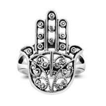 Delicate Henna Hand of Hamsa Sterling Silver Ring-10 - £19.07 GBP
