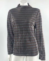 Nine West Mock Neck Top Size XL Red Silver Shimmer Sparkly Striped Women... - £18.63 GBP
