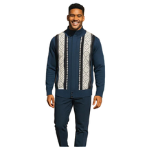 Men's Fancy European Sweater Jacket By Silversilk Fashionable 11007 Indigo Blue image 2