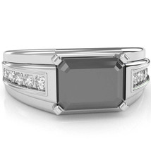 Men&#39;s Black Onyx Diamond Channel Ring In Solid 14k White Gold - £676.20 GBP