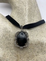 Vintage Onice Nera Girocollo Marcasite 925 Argento Sterling Decorativo Collana - £106.83 GBP