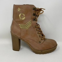 G by Guess Womens Tan Faux Leather  Heeled Zip Laces Combat Boots, Size 8 - £19.29 GBP