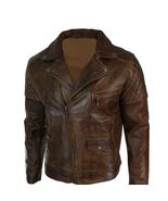 Mens Genuine Distressed Brown Leather leder Jacket Biker Harley Vintage ... - $126.07