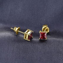 4mm Princess Lab-Created Red Ruby Solitaire Stud Earrings 14K Yellow Gold Plated - £58.85 GBP