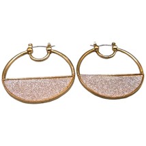 Vintage Glittered Hoop Earrings Statement Gold Tone Metal 1.5&quot; L Hinged Fashion - £6.42 GBP
