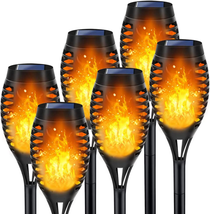 Solar Tiki Torch Lights with Flickering Flames for Garden Yard Décor 6 Pack NEW - £34.00 GBP+