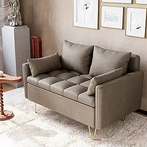 Couch, Faux Leather Loveseat Sofa With Comfortable Cushion, Metal Gold L... - $362.99