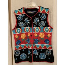 Vintage 1990s BellePointe Western Navajo Turquoise Floral Glam Sweater Vest S - $32.00