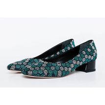 The Doha Turqoise Glitter Leather Block Pump Women Shoe image 2