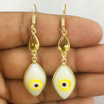 925 Sterling Silver Shiv Eye &amp; Citrine Gold / Rose Gold Plated Earrings Gift - £23.72 GBP+